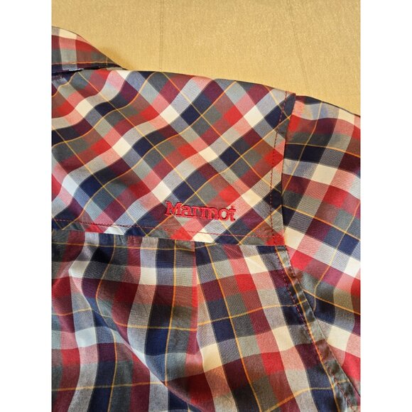 Marmot Men’s Plaid Shirt L Red/Blue Short Sleeve Button Up Outdoor Hiking Casual - Picture 6 of 14